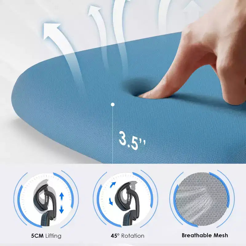 Chaise de bureau ergonomique en maille - Avec appui-tête, support lombaire réglable et accoudoirs 3D (bleue)