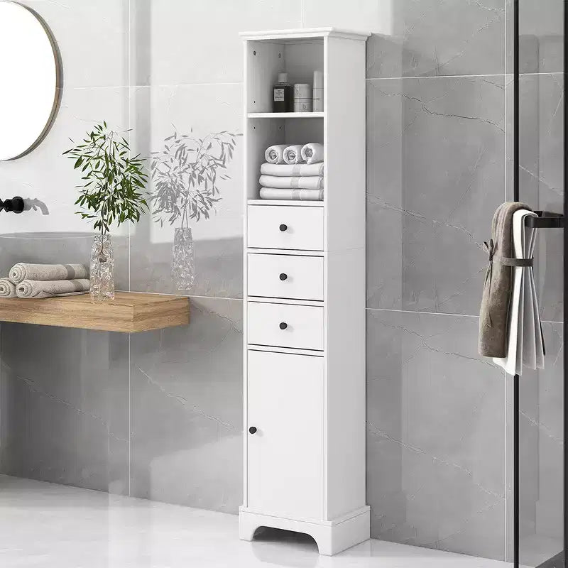 Meuble colonne de salle de bain de 173 cm, Meuble de rangement autoportant, 3 tiroirs et étagères réglables, pour salle de bain, salon