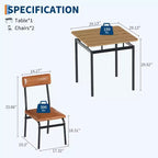 Ensemble table de salle à manger pour 2, ensemble de 3 pièces en bois, 2 chaises rembourrées en PU, cadre en métal moderne pour salle à manger, dîner à la maison, fête, appartement