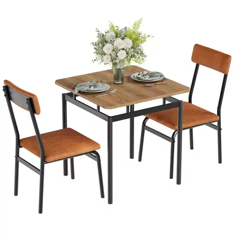 Ensemble table de salle à manger pour 2, ensemble de 3 pièces en bois, 2 chaises rembourrées en PU, cadre en métal moderne pour salle à manger, dîner à la maison, fête, appartement