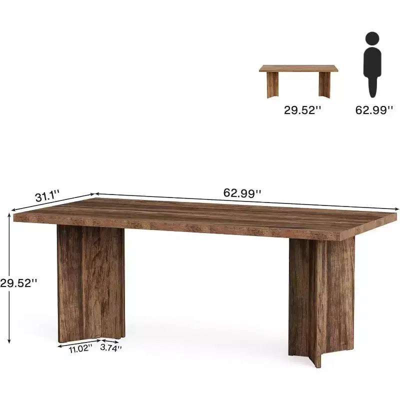 Grande table de direction rectangulaire en bois vintage, longue table de salle à manger moderne pour salle à manger, coin petit-déjeuner
