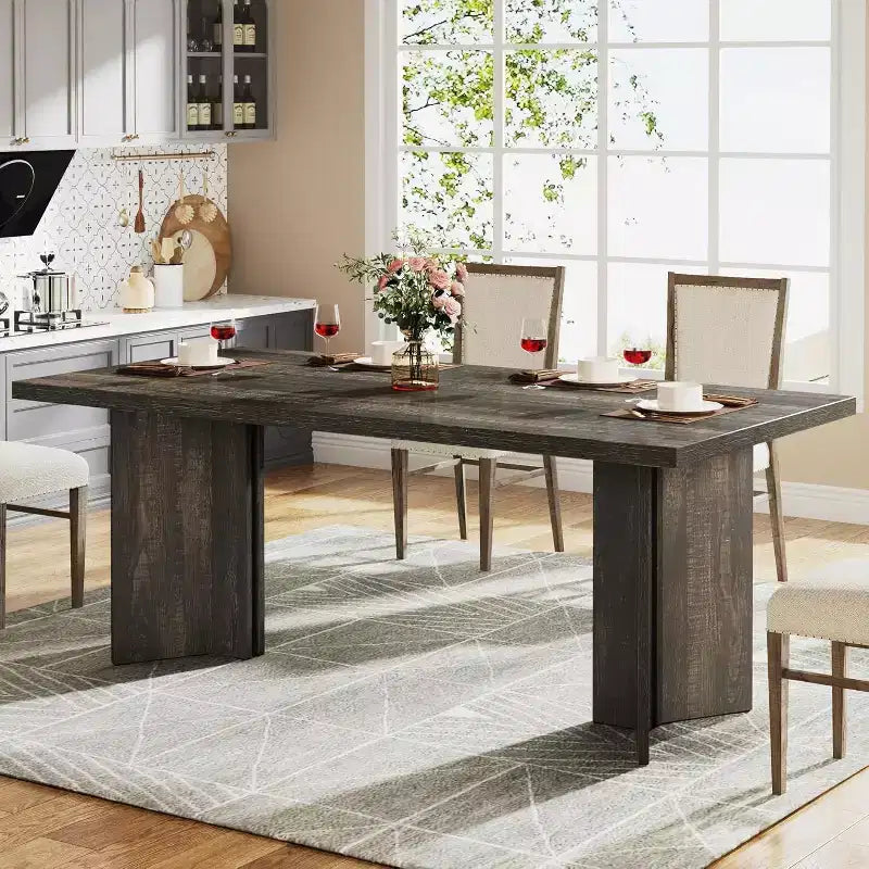 Grande table de direction rectangulaire en bois vintage, longue table de salle à manger moderne pour salle à manger, coin petit-déjeuner