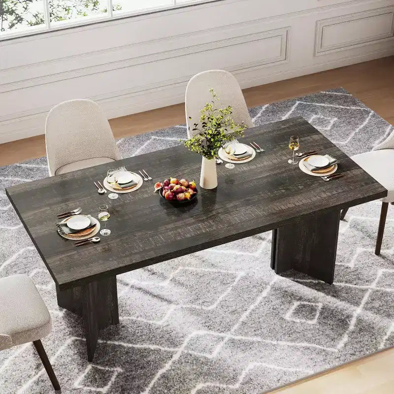 Grande table de direction rectangulaire en bois vintage, longue table de salle à manger moderne pour salle à manger, coin petit-déjeuner