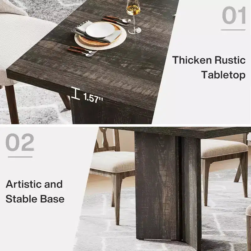 Grande table de direction rectangulaire en bois vintage, longue table de salle à manger moderne pour salle à manger, coin petit-déjeuner