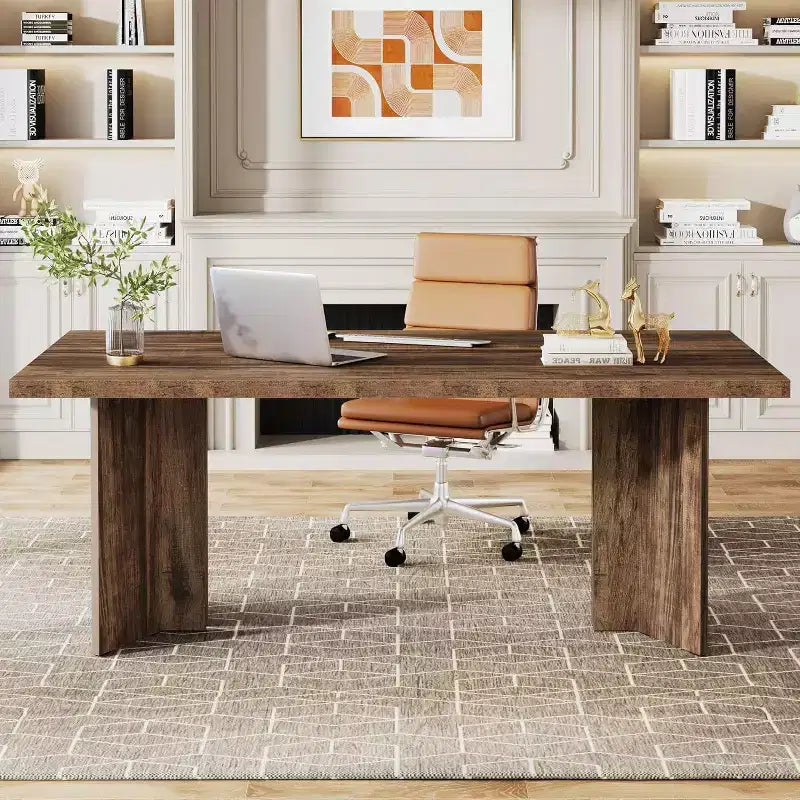 Grande table de direction rectangulaire en bois vintage, longue table de salle à manger moderne pour salle à manger, coin petit-déjeuner
