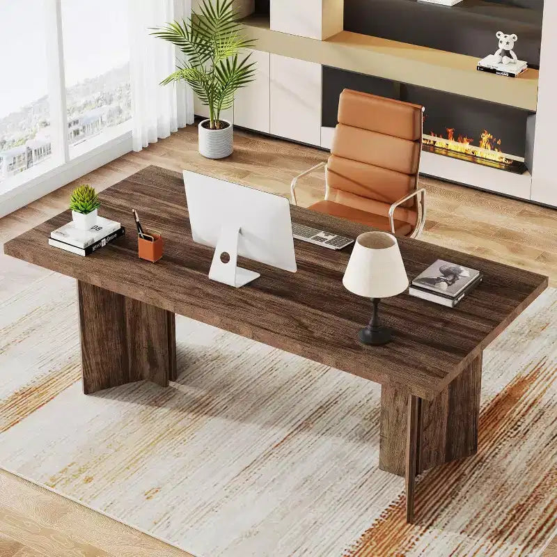 Grande table de direction rectangulaire en bois vintage, longue table de salle à manger moderne pour salle à manger, coin petit-déjeuner