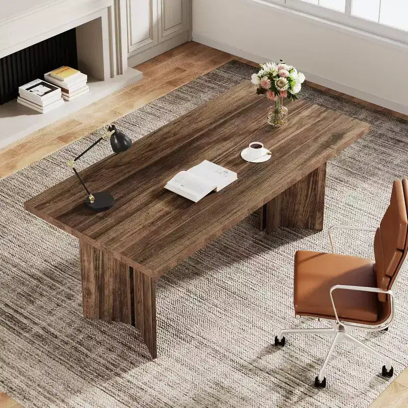 Grande table de direction rectangulaire en bois vintage, longue table de salle à manger moderne pour salle à manger, coin petit-déjeuner