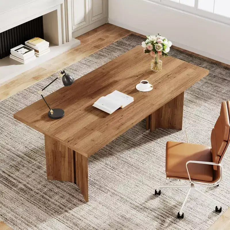 Grande table de direction rectangulaire en bois vintage, longue table de salle à manger moderne pour salle à manger, coin petit-déjeuner
