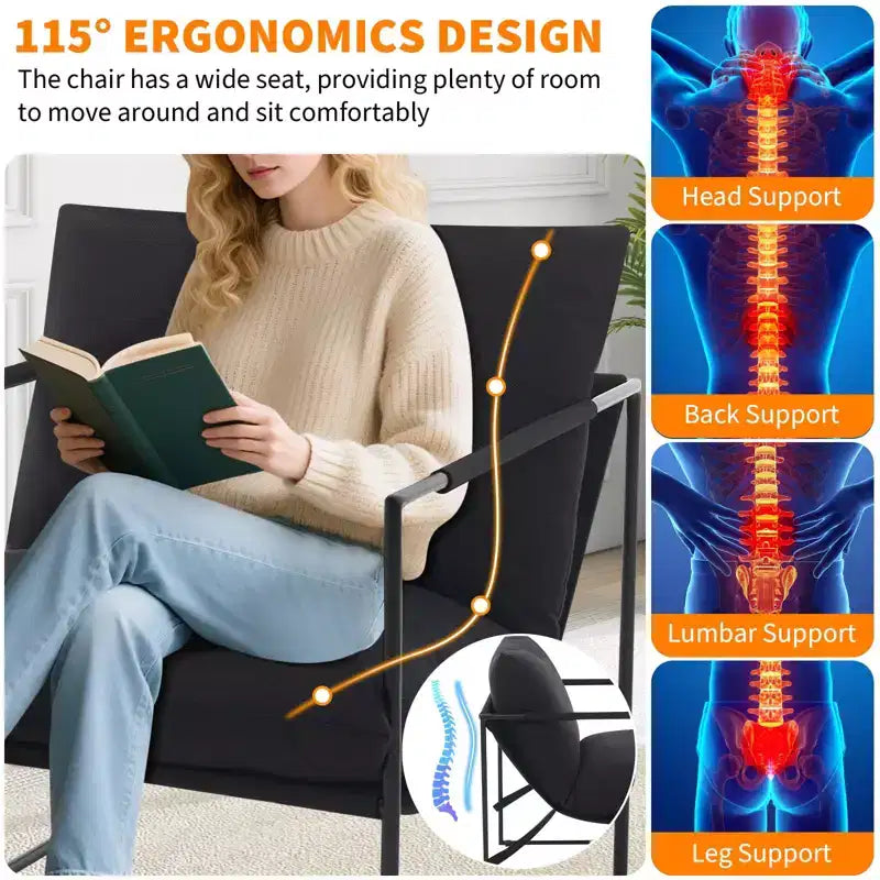 Fauteuil d'appoint pour salon, fauteuil moderne à structure métallique, chaises rembourrées avec coussin en mousse déchiquetée