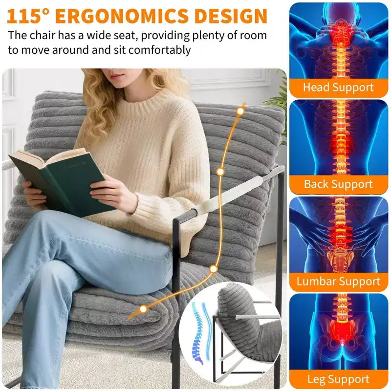 Fauteuil d'appoint pour salon, fauteuil moderne à structure métallique, chaises rembourrées avec coussin en mousse déchiquetée