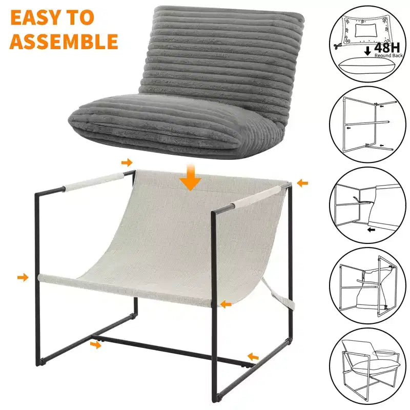 Fauteuil d'appoint pour salon, fauteuil moderne à structure métallique, chaises rembourrées avec coussin en mousse déchiquetée
