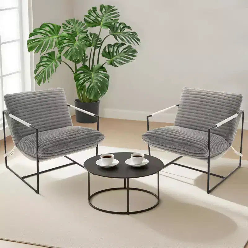 Fauteuil d'appoint pour salon, fauteuil moderne à structure métallique, chaises rembourrées avec coussin en mousse déchiquetée