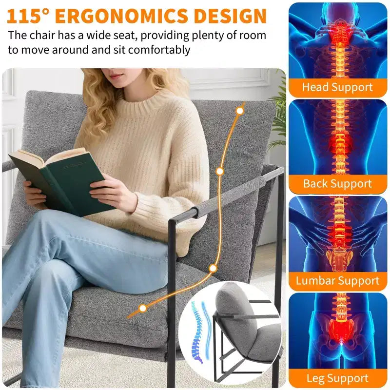 Fauteuil d'appoint pour salon, fauteuil moderne à structure métallique, chaises rembourrées avec coussin en mousse déchiquetée