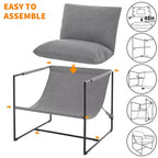 Fauteuil d'appoint pour salon, fauteuil moderne à structure métallique, chaises rembourrées avec coussin en mousse déchiquetée