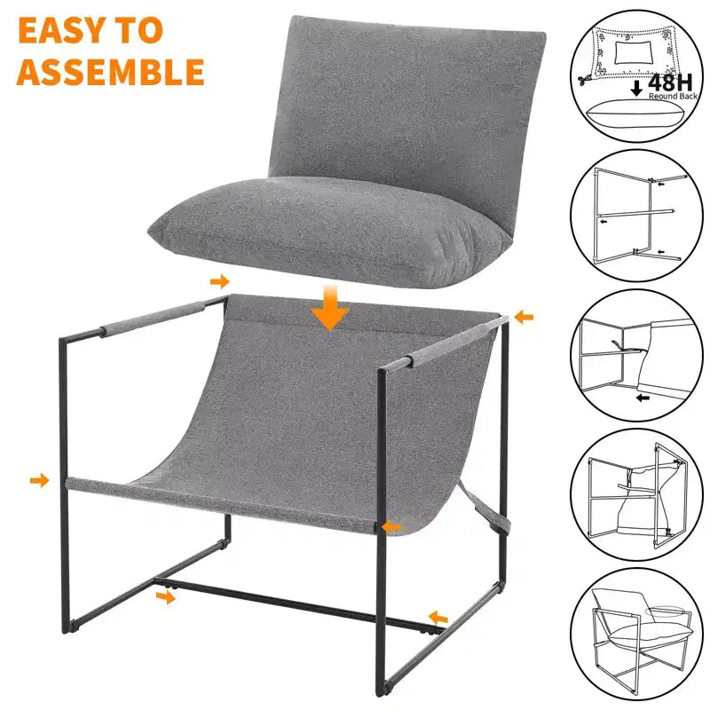 Fauteuil d'appoint pour salon, fauteuil moderne à structure métallique, chaises rembourrées avec coussin en mousse déchiquetée