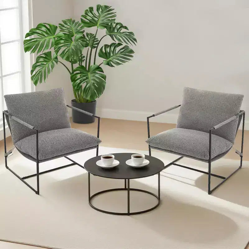 Fauteuil d'appoint pour salon, fauteuil moderne à structure métallique, chaises rembourrées avec coussin en mousse déchiquetée