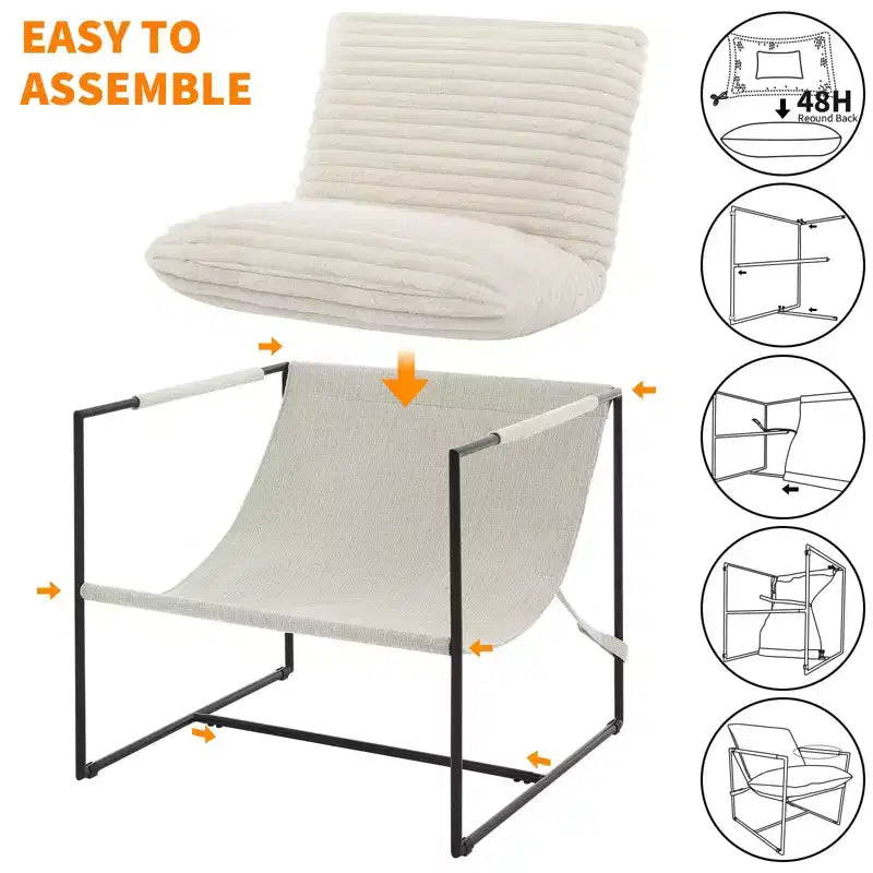 Fauteuil d'appoint pour salon, fauteuil moderne à structure métallique, chaises rembourrées avec coussin en mousse déchiquetée