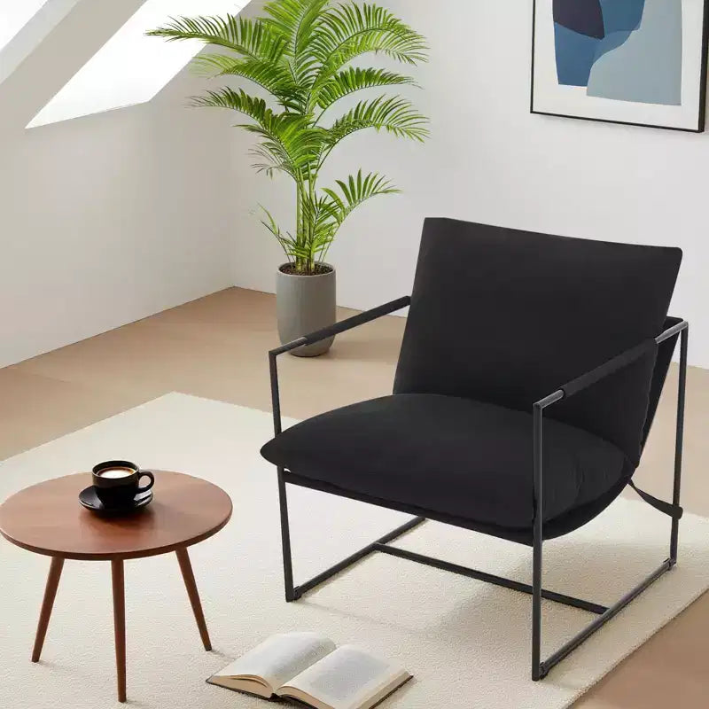 Fauteuil d'appoint pour salon, fauteuil moderne à structure métallique, chaises rembourrées avec coussin en mousse déchiquetée