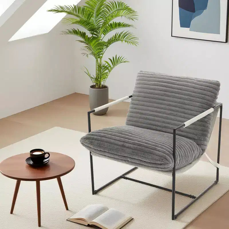 Fauteuil d'appoint pour salon, fauteuil moderne à structure métallique, chaises rembourrées avec coussin en mousse déchiquetée