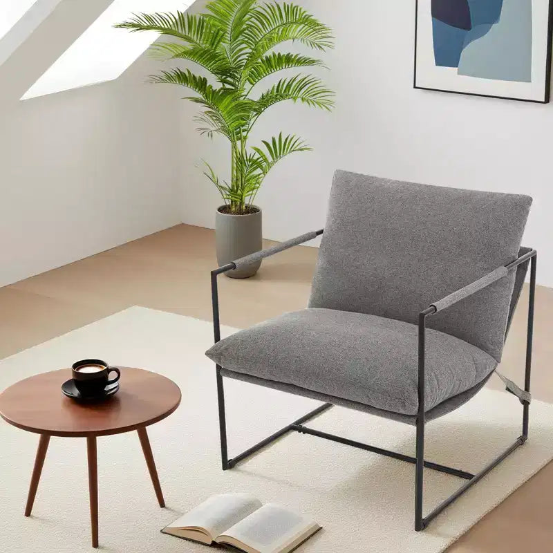Fauteuil d'appoint pour salon, fauteuil moderne à structure métallique, chaises rembourrées avec coussin en mousse déchiquetée