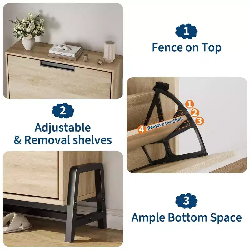 Meuble à chaussures avec 2 tiroirs abattants, organisateur de chaussures autoportant, meuble à chaussures étroit pour entrée, foyer, couloir, salon