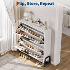 Meuble à chaussures avec 2 tiroirs abattants, organisateur de chaussures autoportant, meuble à chaussures étroit pour entrée, foyer, couloir, salon