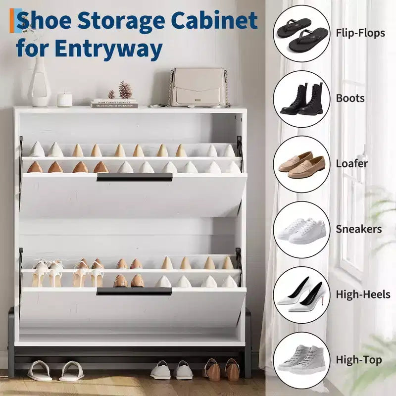 Meuble à chaussures avec 2 tiroirs abattants, organisateur de chaussures autoportant, meuble à chaussures étroit pour entrée, foyer, couloir, salon
