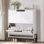 Coolmee Shoe Storage Cabinet with 2 Flip Drawers, Freestanding Shoe Organizer, Narrow Shoe Rack Cabinet for Entryway, Foyer, Hallway, Living Room