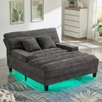 Canapé convertible moderne et confortable avec dossier réglable et lumière LED, canapé profond rembourré pour salon