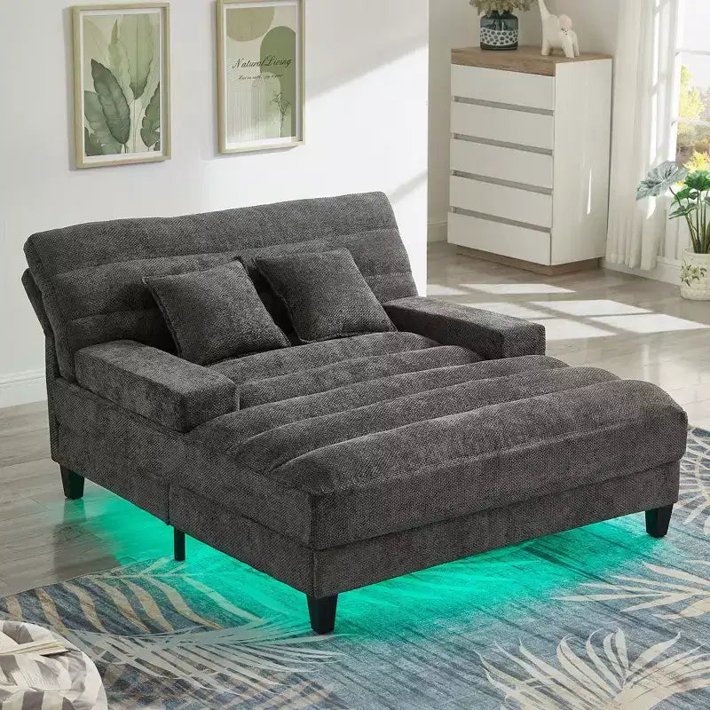 Canapé convertible moderne et confortable avec dossier réglable et lumière LED, canapé profond rembourré pour salon