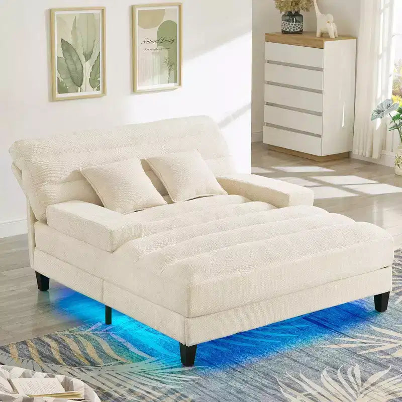 Canapé convertible moderne et confortable avec dossier réglable et lumière LED, canapé profond rembourré pour salon