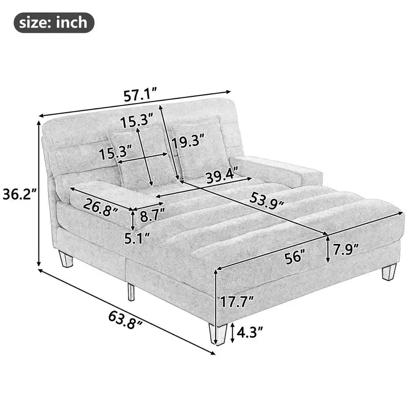 Canapé convertible moderne et confortable avec dossier réglable et lumière LED, canapé profond rembourré pour salon