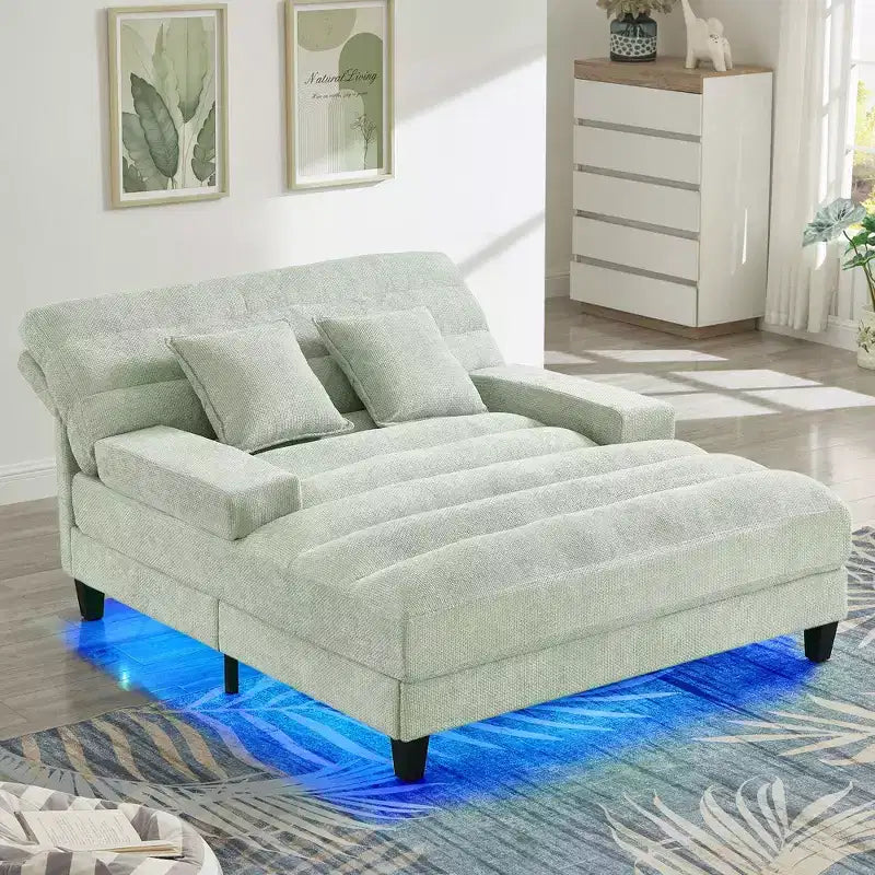 Canapé convertible moderne et confortable avec dossier réglable et lumière LED, canapé profond rembourré pour salon