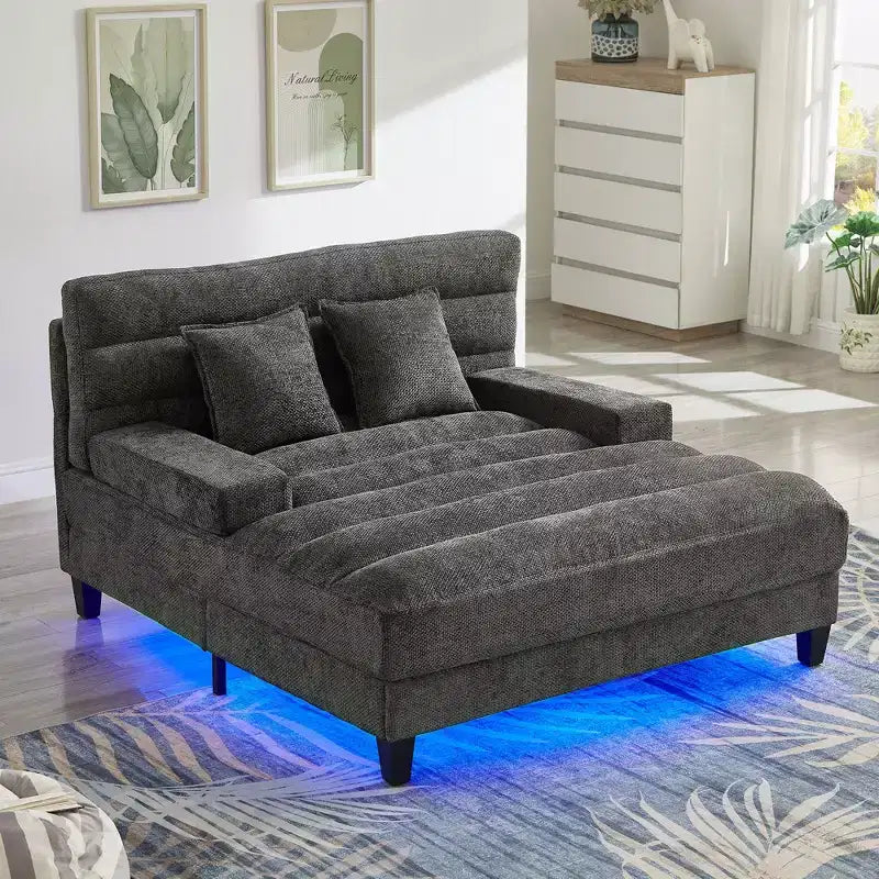 Canapé convertible moderne et confortable avec dossier réglable et lumière LED, canapé profond rembourré pour salon