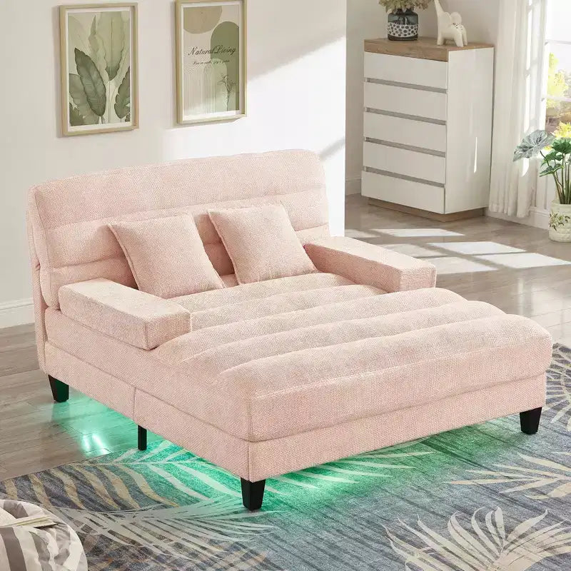 Canapé convertible moderne et confortable avec dossier réglable et lumière LED, canapé profond rembourré pour salon