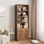 Étagère de bibliothèque de 181,4 cm de haut de style ferme avec portes, étagères de rangement de 30 cm de profondeur, bibliothèques industrielles, étagères en bois à 6 niveaux pour la maison et le bureau