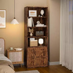 Étagère de bibliothèque de 181,4 cm de haut de style ferme avec portes, étagères de rangement de 30 cm de profondeur, bibliothèques industrielles, étagères en bois à 6 niveaux pour la maison et le bureau