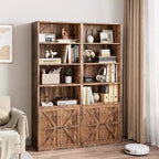 Étagère de bibliothèque de 181,4 cm de haut de style ferme avec portes, étagères de rangement de 30 cm de profondeur, bibliothèques industrielles, étagères en bois à 6 niveaux pour la maison et le bureau