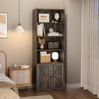 Étagère de bibliothèque de 181,4 cm de haut de style ferme avec portes, étagères de rangement de 30 cm de profondeur, bibliothèques industrielles, étagères en bois à 6 niveaux pour la maison et le bureau