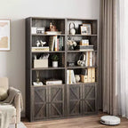 Étagère de bibliothèque de 181,4 cm de haut de style ferme avec portes, étagères de rangement de 30 cm de profondeur, bibliothèques industrielles, étagères en bois à 6 niveaux pour la maison et le bureau
