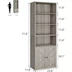 Étagère de bibliothèque de 181,4 cm de haut de style ferme avec portes, étagères de rangement de 30 cm de profondeur, bibliothèques industrielles, étagères en bois à 6 niveaux pour la maison et le bureau