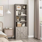 Étagère de bibliothèque de 181,4 cm de haut de style ferme avec portes, étagères de rangement de 30 cm de profondeur, bibliothèques industrielles, étagères en bois à 6 niveaux pour la maison et le bureau