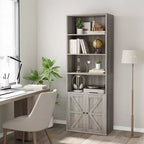 Étagère de bibliothèque de 181,4 cm de haut de style ferme avec portes, étagères de rangement de 30 cm de profondeur, bibliothèques industrielles, étagères en bois à 6 niveaux pour la maison et le bureau