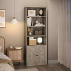Étagère de bibliothèque de 181,4 cm de haut de style ferme avec portes, étagères de rangement de 30 cm de profondeur, bibliothèques industrielles, étagères en bois à 6 niveaux pour la maison et le bureau