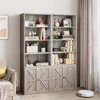 Étagère de bibliothèque de 181,4 cm de haut de style ferme avec portes, étagères de rangement de 30 cm de profondeur, bibliothèques industrielles, étagères en bois à 6 niveaux pour la maison et le bureau