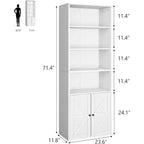 Étagère de bibliothèque de 181,4 cm de haut de style ferme avec portes, étagères de rangement de 30 cm de profondeur, bibliothèques industrielles, étagères en bois à 6 niveaux pour la maison et le bureau