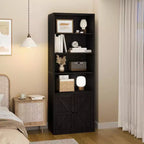 Étagère de bibliothèque de 181,4 cm de haut de style ferme avec portes, étagères de rangement de 30 cm de profondeur, bibliothèques industrielles, étagères en bois à 6 niveaux pour la maison et le bureau