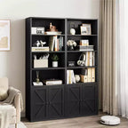 Étagère de bibliothèque de 181,4 cm de haut de style ferme avec portes, étagères de rangement de 30 cm de profondeur, bibliothèques industrielles, étagères en bois à 6 niveaux pour la maison et le bureau