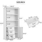 Bibliothèque à 6 niveaux avec porte et 3 tiroirs, étagère haute de 180 cm avec 3 étagères ouvertes, bibliothèque en bois avec armoire de rangement pour la maison ou le bureau