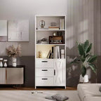 Bibliothèque à 6 niveaux avec porte et 3 tiroirs, étagère haute de 180 cm avec 3 étagères ouvertes, bibliothèque en bois avec armoire de rangement pour la maison ou le bureau